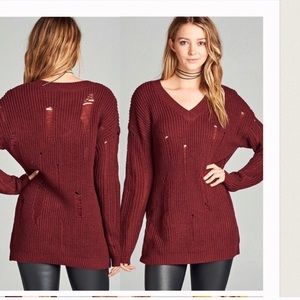 Distressed maroon v-neck sweater NWT size: small